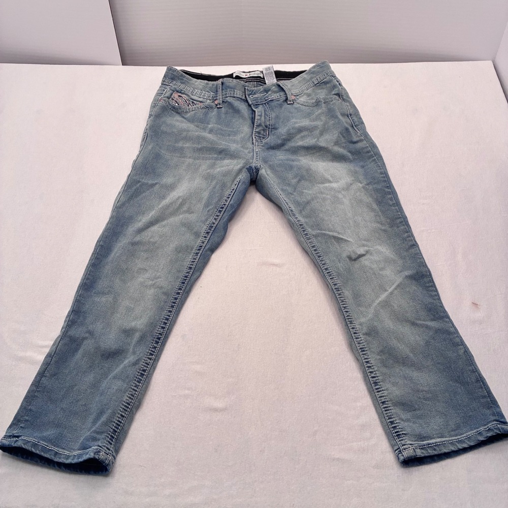 Love Indigo Women Light Wash Embellished Straight Leg Jeans Size 10 Pink Sequin